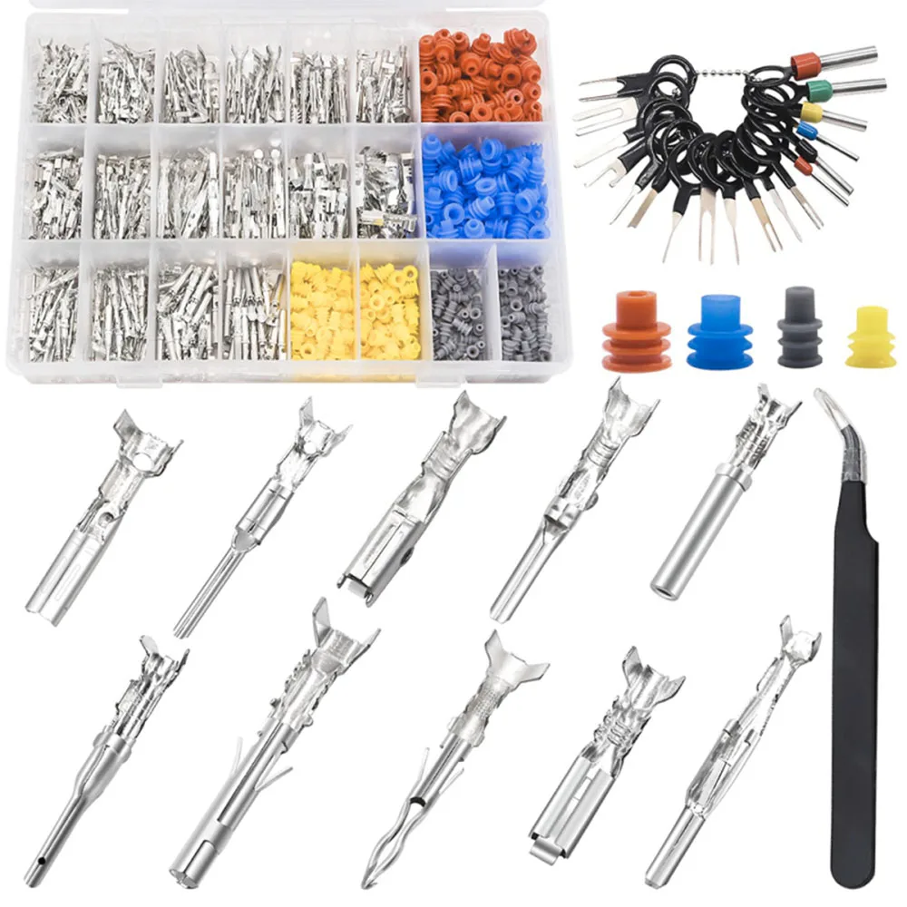 822pcs 1.5/1.8/2.5/2.8mm Male Female Crimp Terminal Pin Electrical Pin Connector Terminal Pin Non-Insulated Plug Removal Tool