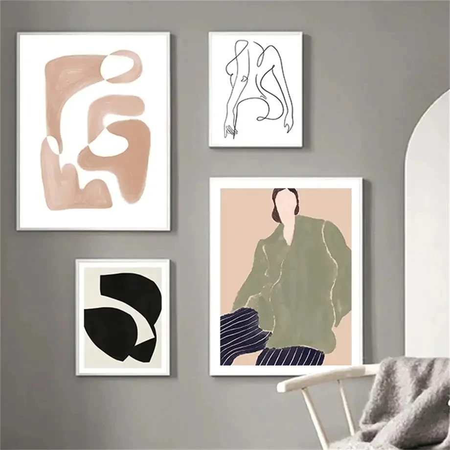 

Abstract Figure Lines Canvas Painting, Girl, Curve, Geometry Wall Art, Nordic Posters and Prints, Wall Pictures for Living Room