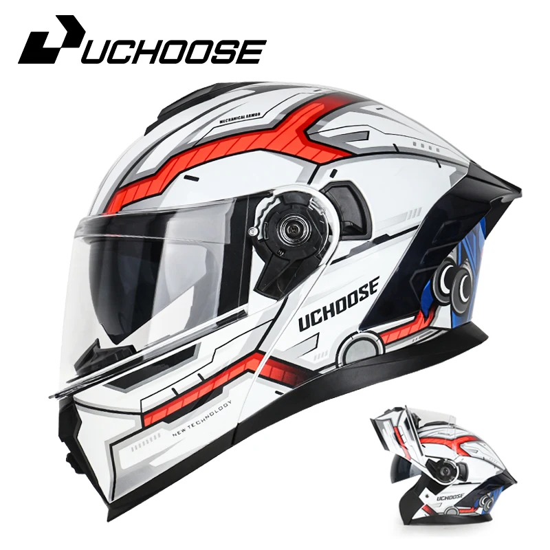 UCHOOSE Motorcycle Full Face Helmet Men Women Fashion Dual Lens Helmets Motocross Racing Modular Flip Up Casco Moto