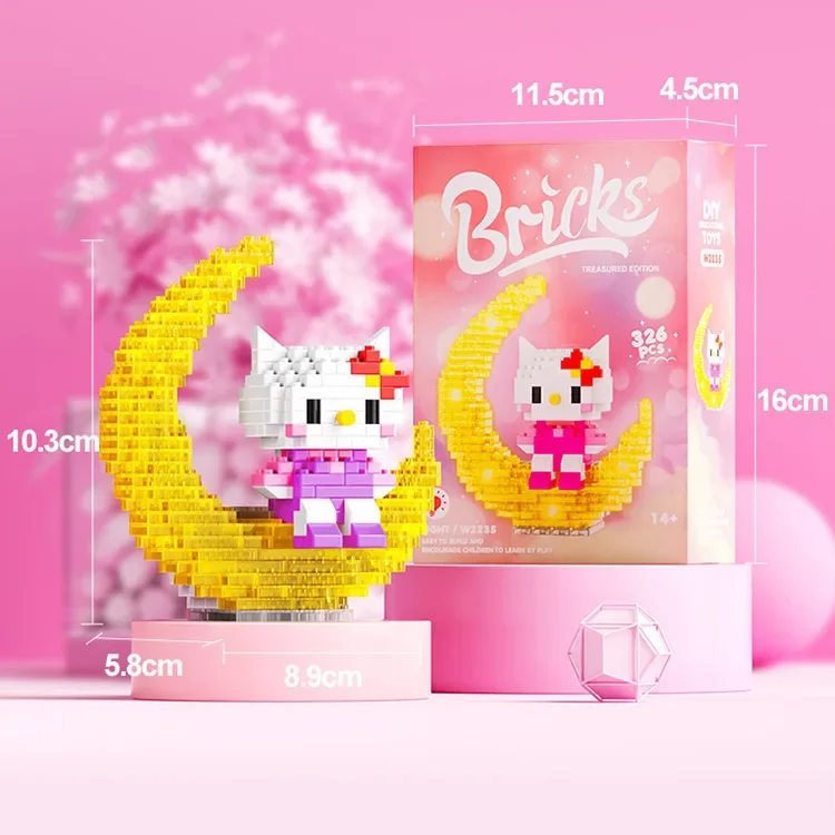 

400+pcs Kawaii Sanrio Mini Building Block Micro Building Moon Kuromi Cinnamoroll Mini Brick Figure DIY Hello kitty Assembled Toy