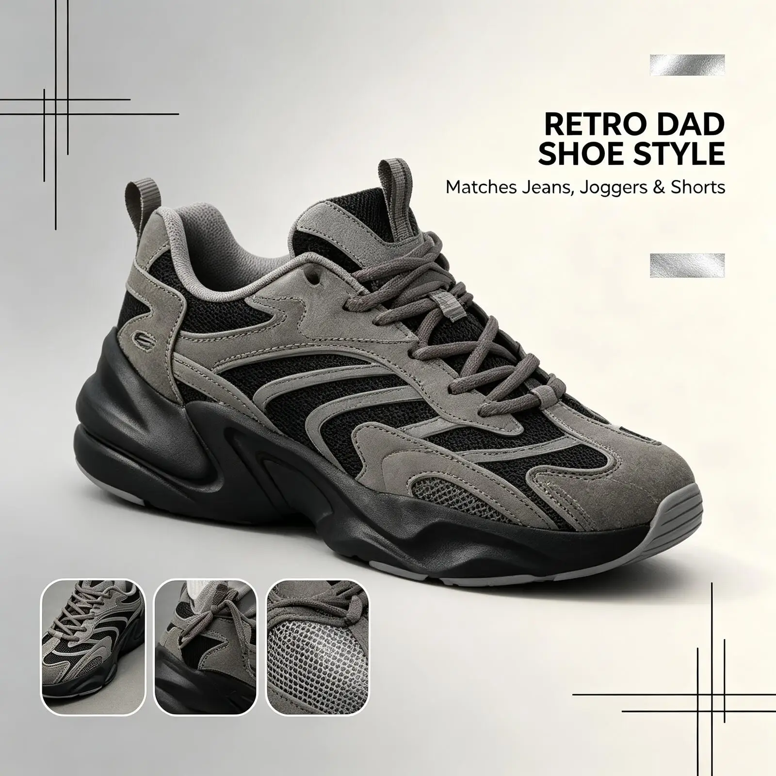 Skechers Ladies Grey Black Chunky Dad Sneakers Comfort Memory Foam Daily Walking Sport Shoes 117369-GYBK