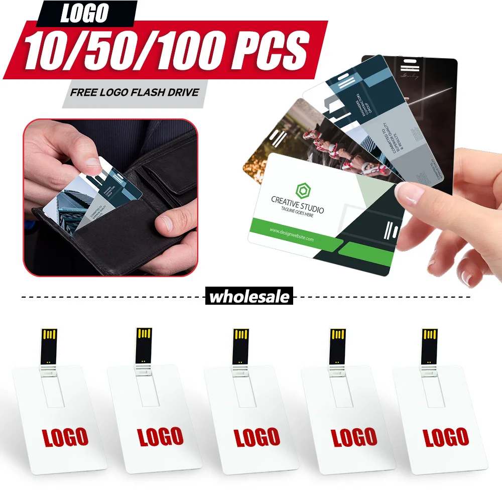 

10/50/100pcs Waterproof Super Slim Credit Card USB Flash Drive Pen Drive 4GB 8GB 32GB64GB Bank Card Model Memory Stick Free Logo