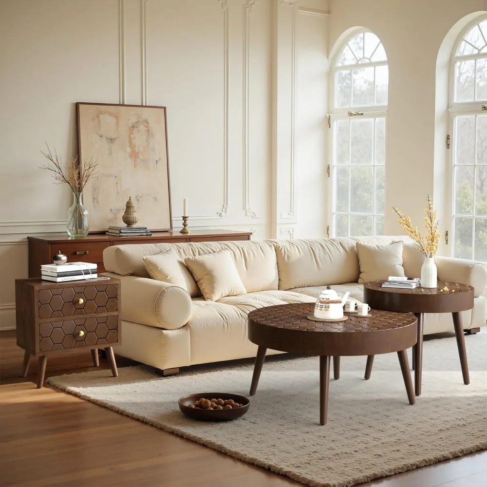 Nowoczesny okrągły zestaw stolików kawowych do salonu w stylu farmhouse dla 18 osób