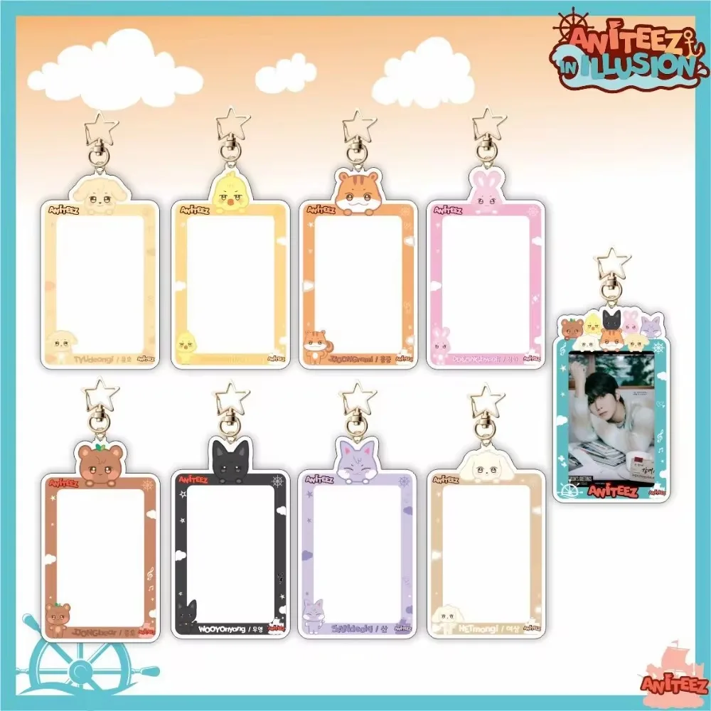 Kpop ATEEZ Card Holder Acrylic Keychain 12CM ANITEEZ Cartoon Cute Picture Frame Small Card Storage Yeosang Mingi Fans Gift