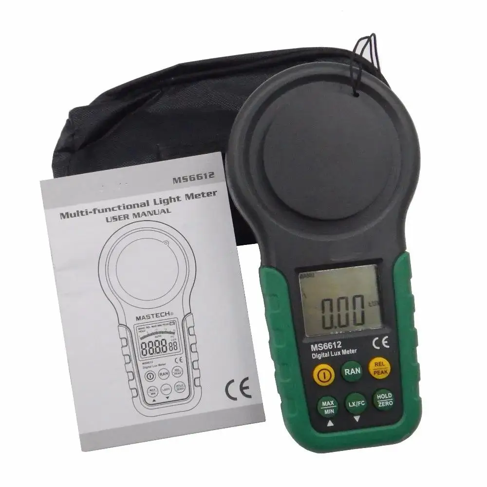 MASTECH MS6612 Digital Luxmeter 200,000 Multifunction Illuminometer Lux Light Meter Test Spectra Auto Range Peak High Accuracy