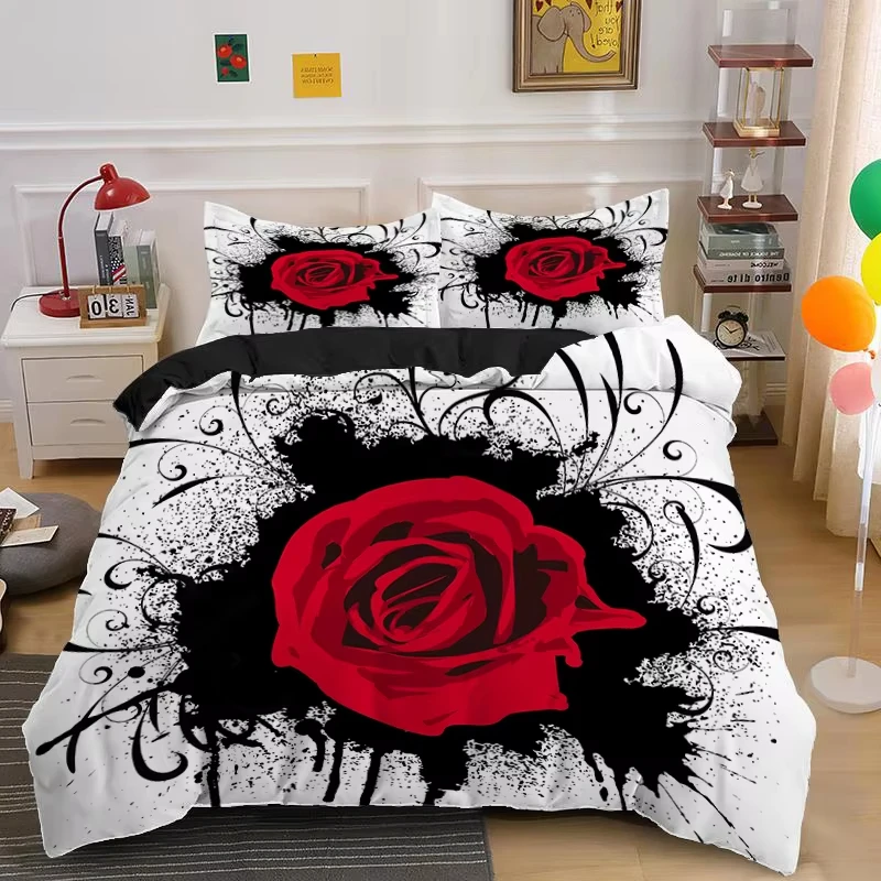 Rose Duvet Cover Romantic Flower Bedding Set,Blossom Floral Comforter Cover for Girl,Couple Wedding Valentines Day Bedroom Decor