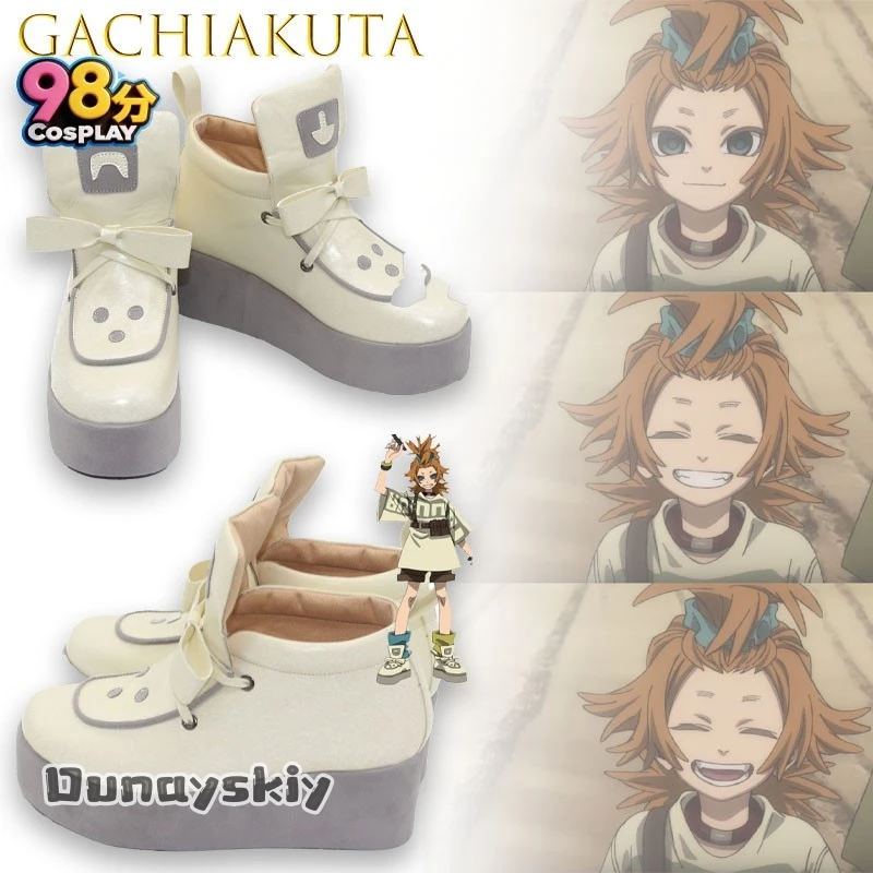 

Ботинки Gachiakuta Cosplay Remlin: Металлические ботинки с эффектом разбитого металла, шипованный носок, защита, подошва с эффектом окровавления, усиленные заклепки, состаренный вид