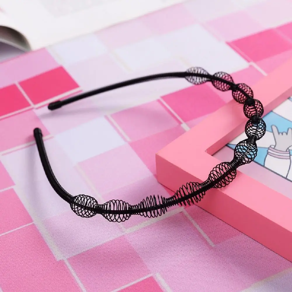 

Fashion Cross Wave Shape Headband Spring Shape Double Layer Thin Metal Hair Hoop Korean Style Elastic Men Hair Bands Daily