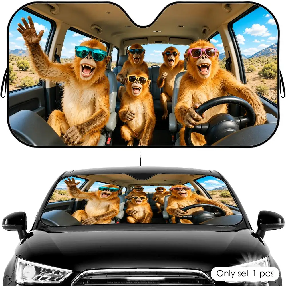 Playful Animals Sun Visor Car Windshield Sun Shade UV Protection Heat Insulation Cover Universal  Sun Protector