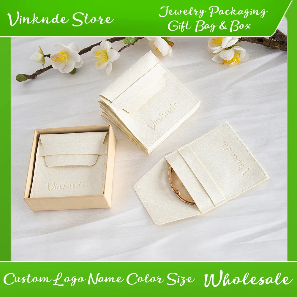 

50Pcs Beige Microfiber Jewelry Pouches Gift Bags For Wedding Party Christmas Festival Festival Candy Bags Packaging Custom Logo