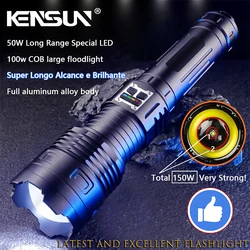 High power 150W Strong led flashlights Super Long Range military tactical  flashlight the most Powerful Rechargeable COB lantern