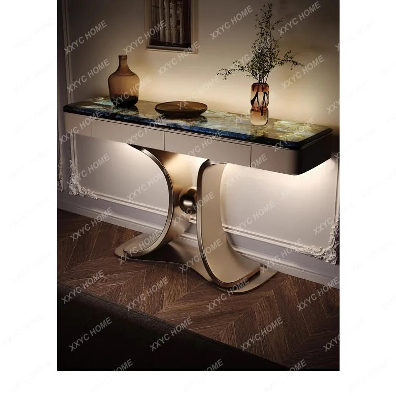 XXBModern Luxury Blue Agate Slate Entryway Console Table,  Hallway Narrow Accent Wall Decor Cabinet For Living Room