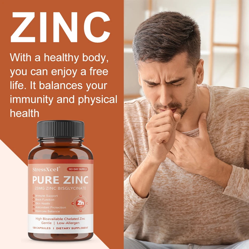 Premium Pure Zinc Capsules 25 Mg Supplement, High Absorption, Boosts Immune, Antioxidant, Skin, Cognitive Health