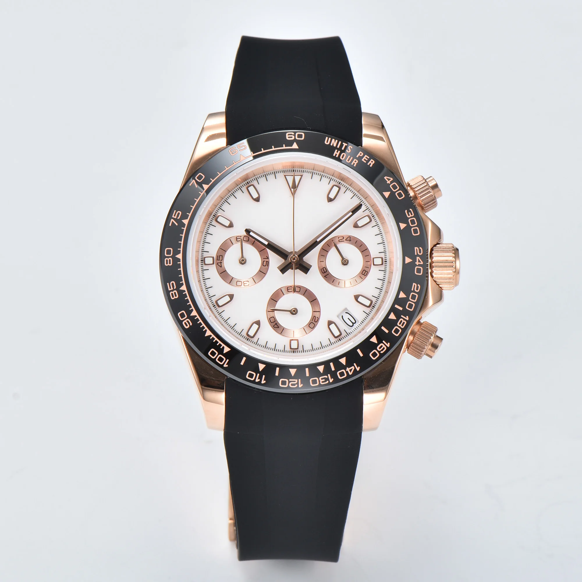 Relógio Quartzo Impermeável de Aço Inoxidável Masculino, Multifunções, Pulseira de Borracha, Data, Esporte, Moda Luxo, VK63, 904L