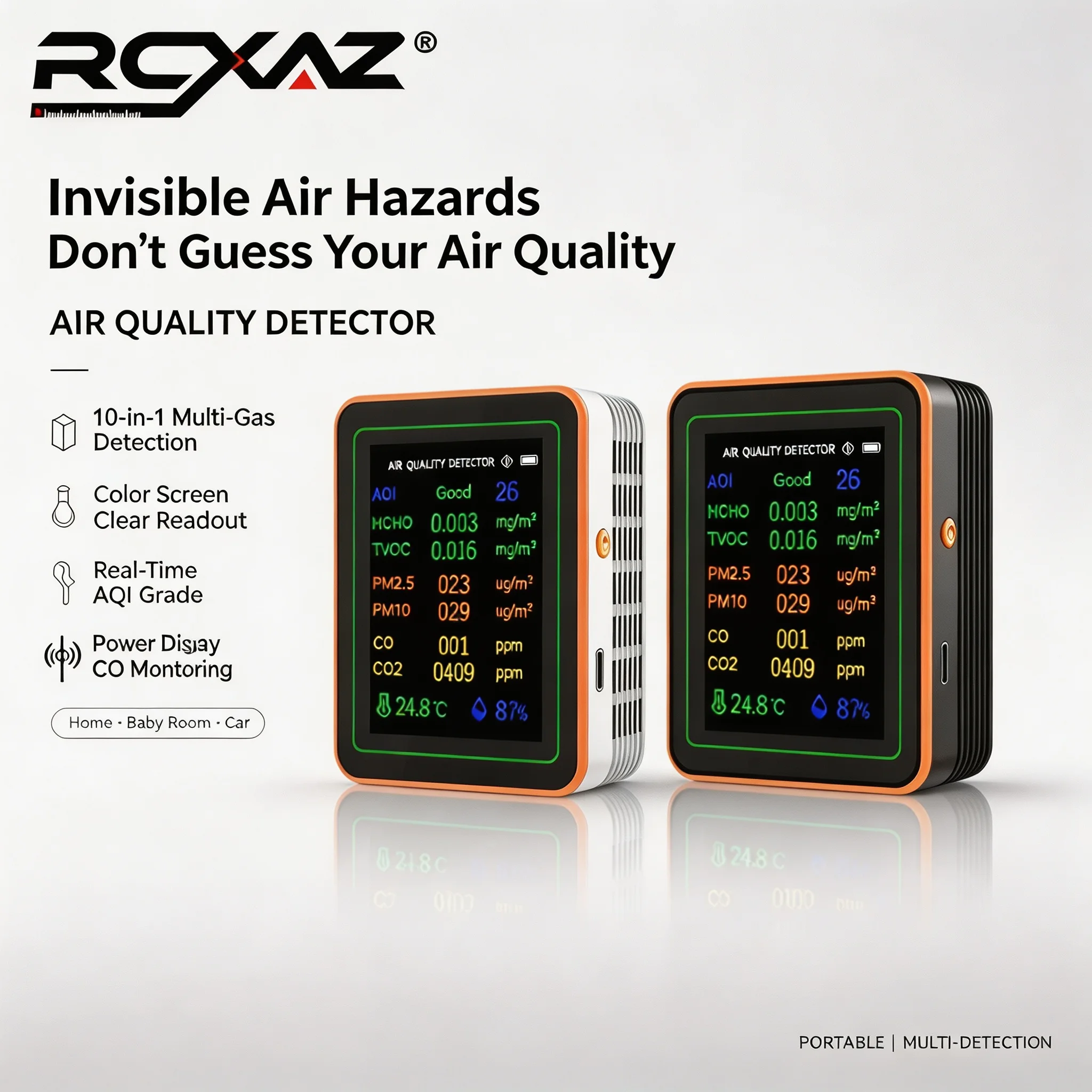 RCXAZ Multifunctional Digital Air Quality Monitor CO2 CO TVOC HCHO PM2.5 Temp Humidity Tester with LCD Display for Home Office I