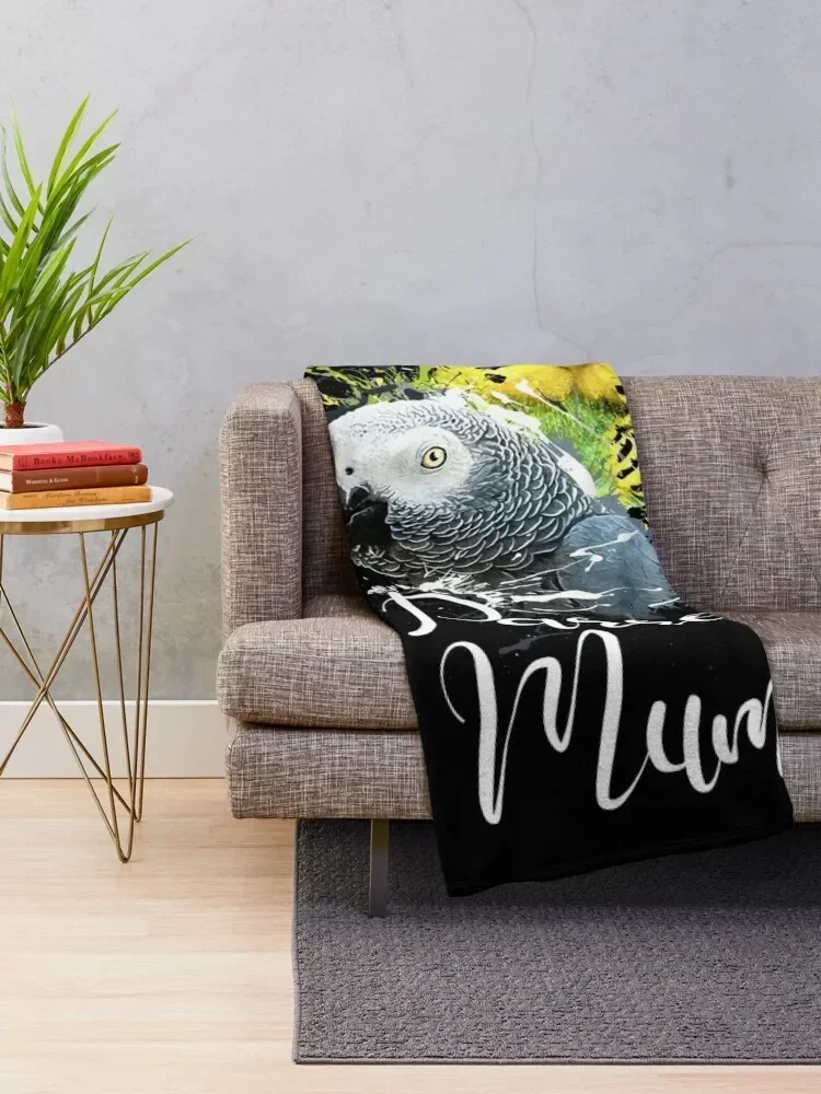 Color Splatter Parrot Mum African Grey and Budgie Black Throw Blanket Flannel Fabric heavy to sleep Decorative Sofa Blankets