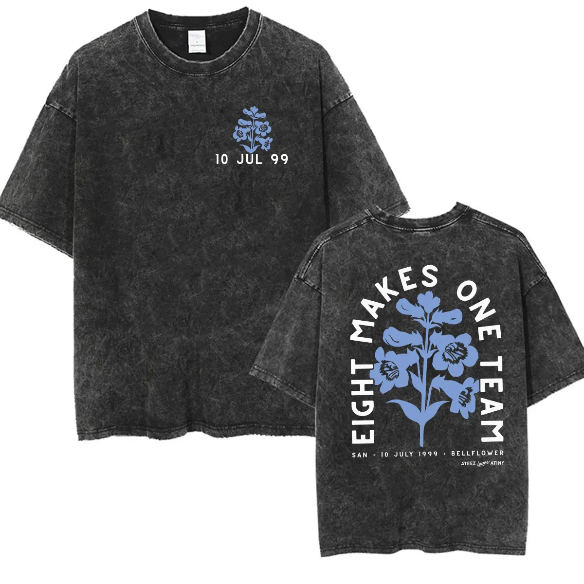 Vintage Washed Ateez Yunho K-Pop Band Album 2026 T-Shirt für Herren und Damen, Hip-Hop, locker geschnitten, koreanische Mode, Kurzarm-T-Shirt, Streetwear – Detail 3