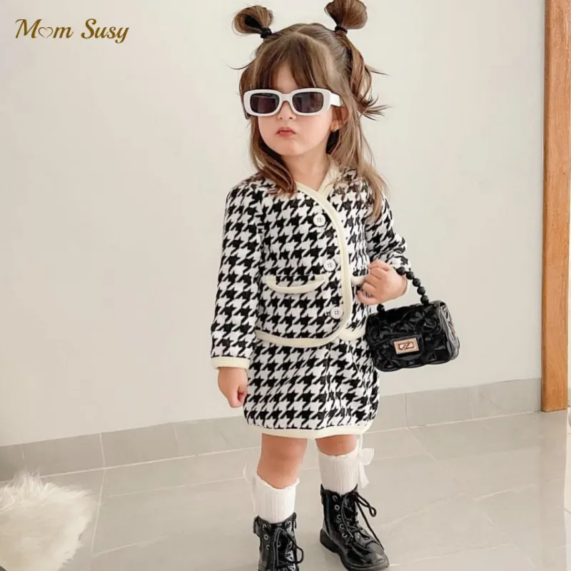 Baby Girl Princess Elegant Plaid Clothes Set Jacket+Skirt 2PCS Child High Quality Clothing Set Party Birthday Baby Clothes 1-7Y