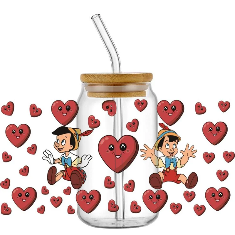 Cartoon Pinocchio 3D UV DTF Transfer Sticker Waterproof Transfers Decals For 16oz Glass Cup Wrap Stickers