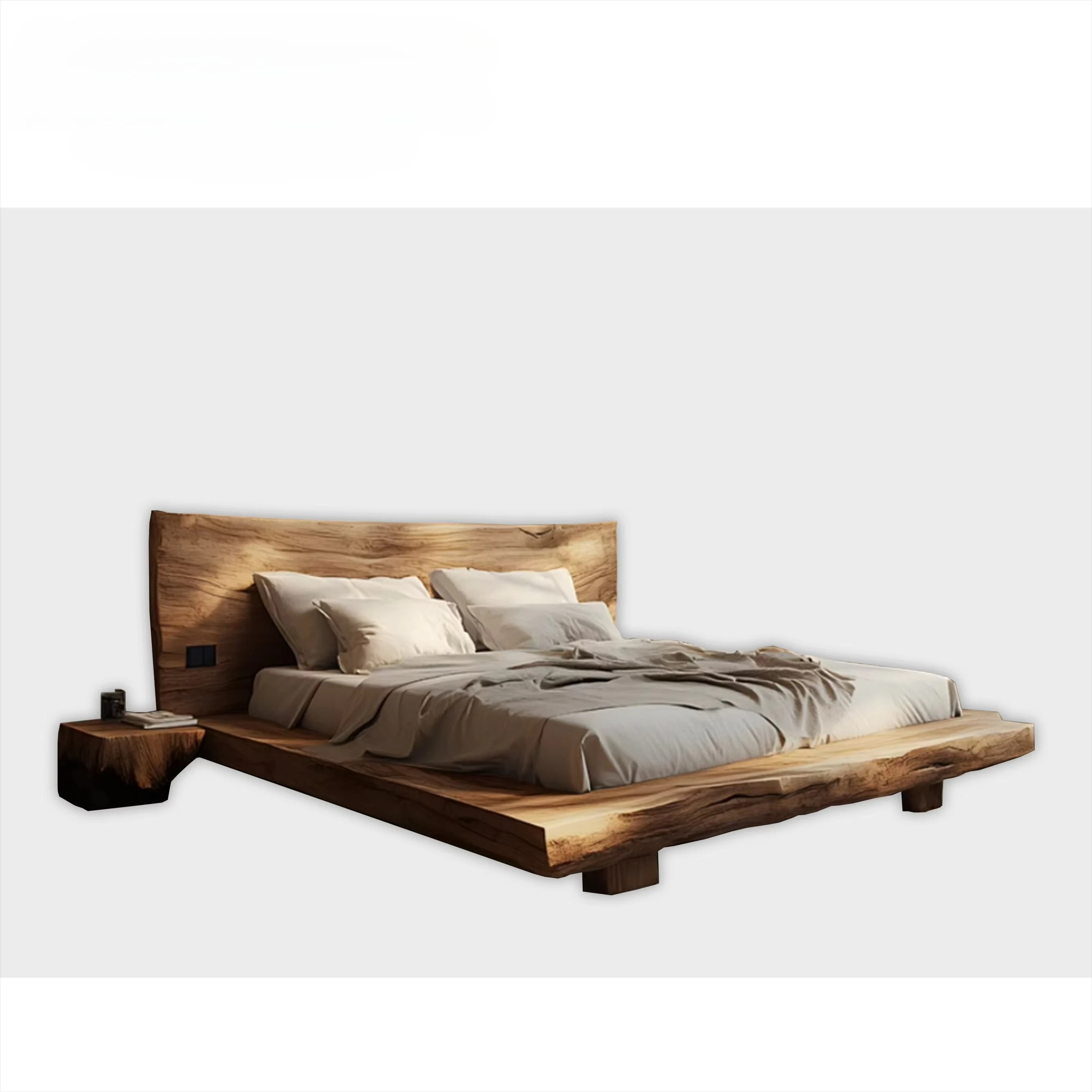 Wabi Sabi Quality Solid Wood Bed Bedroom Ancient Style Wooden Bed