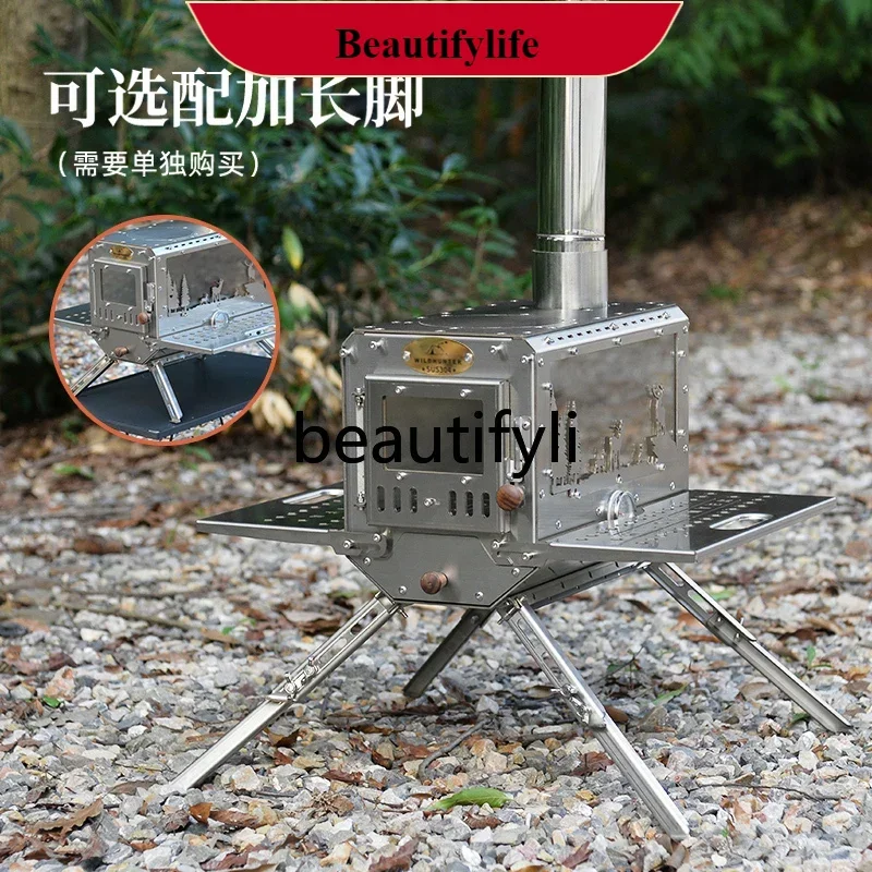 

E132 Outdoor camping wood stove tent boiling water stove 304 stainless steel folding oven