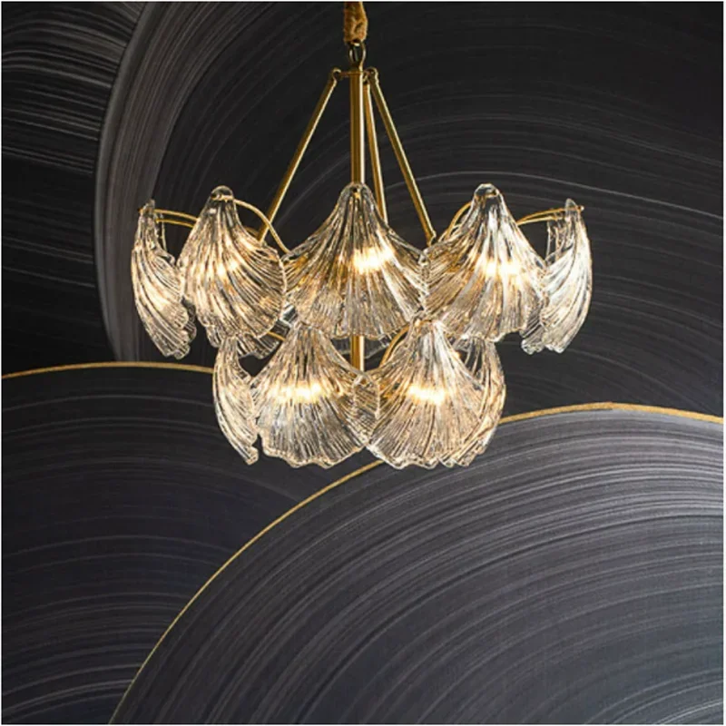 Postmodern light luxury living room pendant light, simple and atmospheric crystal dining room shell lamp, bedroom lighting desig