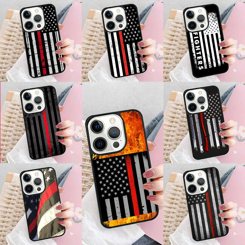 Firefighter Thin Red Line Flag Fireman Axe Soft Phone Case Cover for iPhone 16 Promax 15 Pro 13 14 Plus 11 12 Mini XR XS MAX