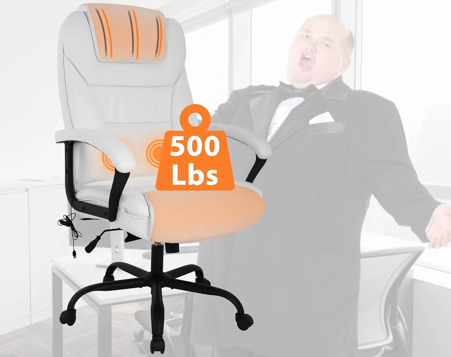 

500 Lbs Ergonomic Executive Office Chair, High Ba Desk Chair With Massage Lumbar Support, Swivel Rochair Computer Desk Chair