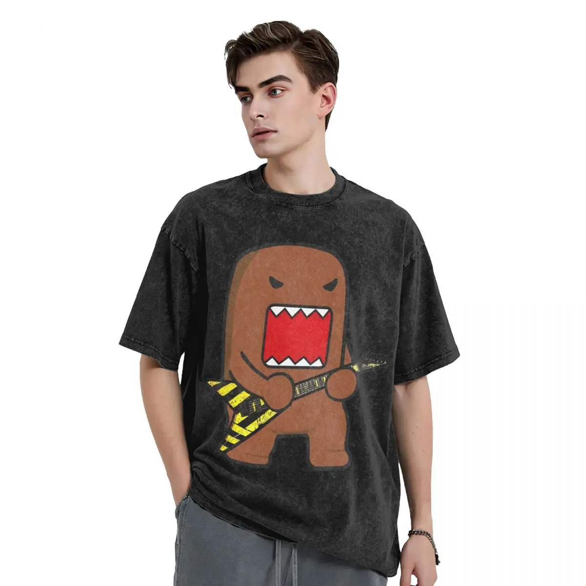 Domo Kun Doll DJ Washed T Shirts Streetwear Hip Hop Novelty T-Shirt Tee Shirt Men Women Short Sleeve Harajuku Printed