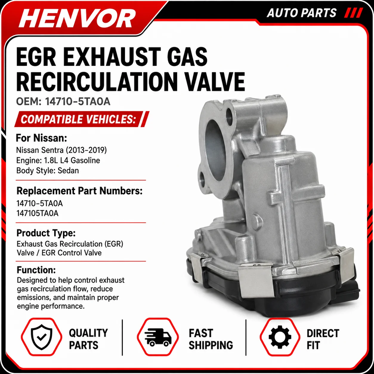 14710-5TA0A EGR Valve Exhaust Gas Recirculation Control Valve for Nissan Sentra 2013-2019 1.8L L4 Replacement Part