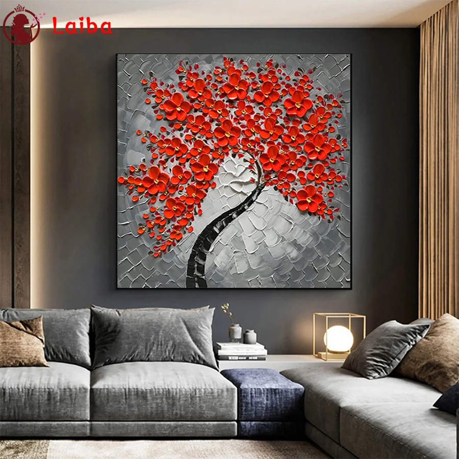 

Diamond Painting Abstract art, tree, red leaves Full Drill Square DIY Diamond Embroidery Cross Stitch Mosaic round Home Decor