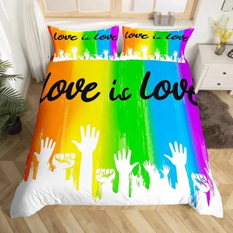 

LGBT Love Is Love Duvet Cover Rainbow Bedding Set Pride for Love Theme Romantic Comforter Cover Men Women Bedroom Quilt Cover