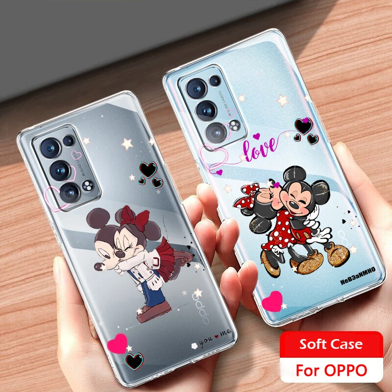 Disney Minnie Mickey Cute Art For OPPO Find X5 X3 F21 Neo Lite A96 A57 A74 A76 A72 A55 A54S A53 A53S A16 S A9 Transparent Cover