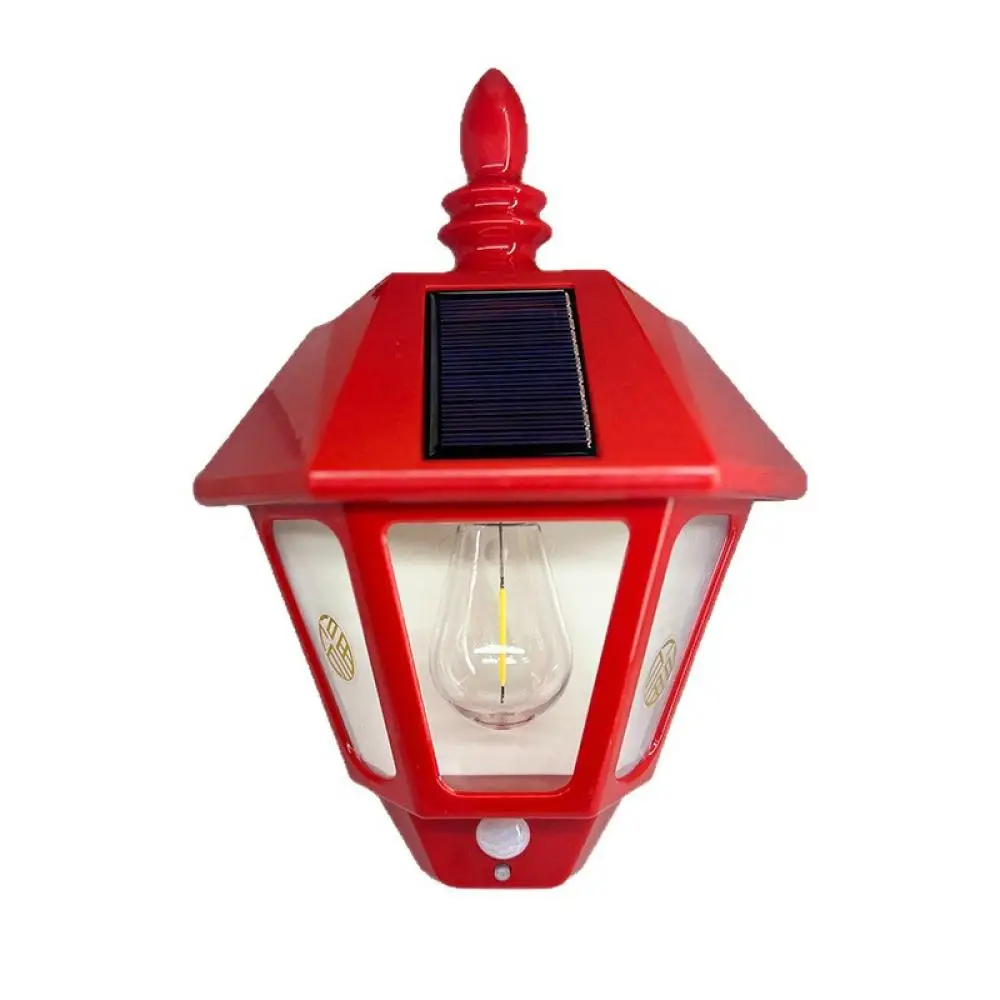 Decorative Outdoor Solar Wall Lamp Chinese Fu Pattern Waterproof Motion Sensor Warm Lighting Garden Light
