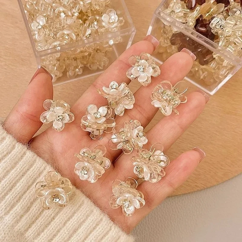 Mini Sweet Cool Flower Hair Claw Girl Small Transparent Crystal Hairclip Buttons Hairpin Headdress Children Kids Accessories