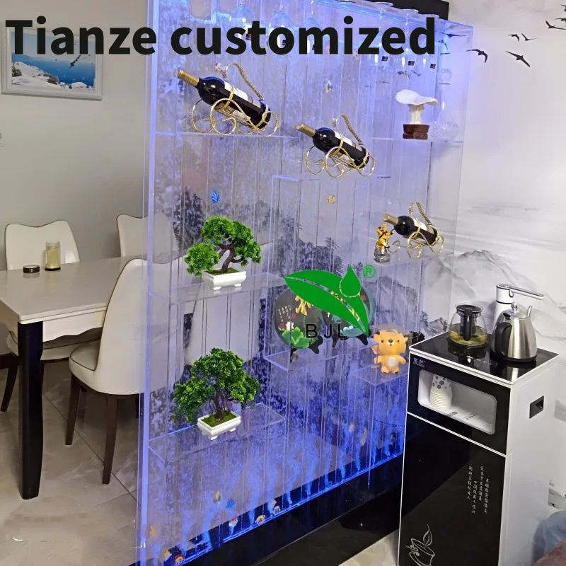 

Customized-restaurant home bar furniture LED lighting water bubble wall acrylic wine rack bar display cabinet