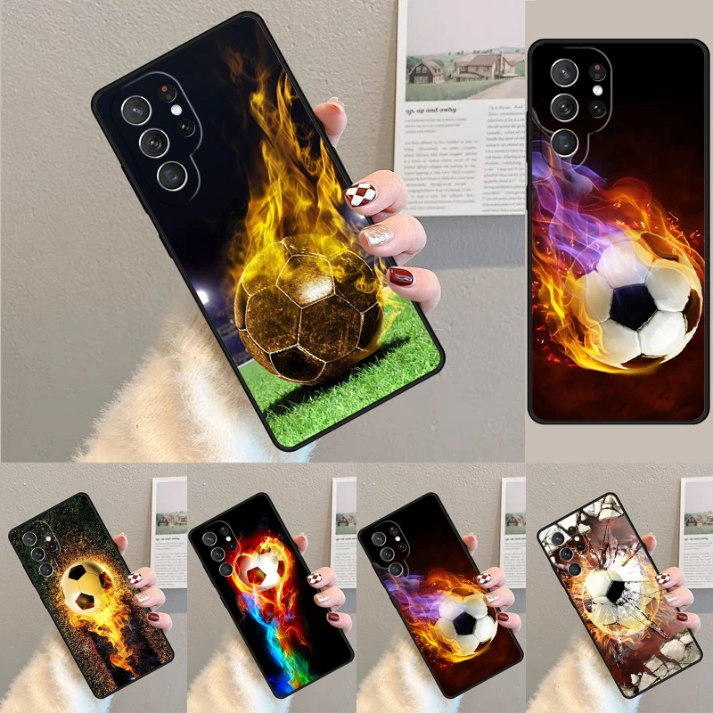 Fire Football Soccer Ball Phone Case for Samsung Galaxy note 10 pro S26 Ultra S23 S24 FE S25 S21 S22 PLUS shockproof Cove