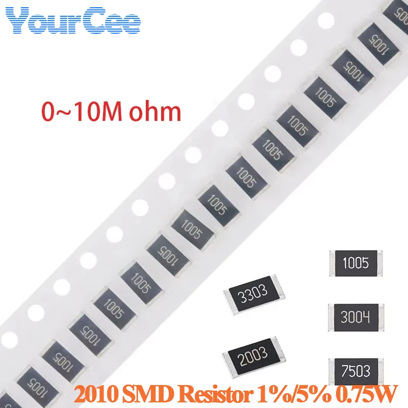 50pcs 2010 SMD Resistor 1% 5% 0.75W 0~10M 0 0.1 0.2 1 2.2 5.6 6.8 10 47 51 100 200 680 820 1K 6.8K 10K 20K 30K 200K 1M 10M Ohm