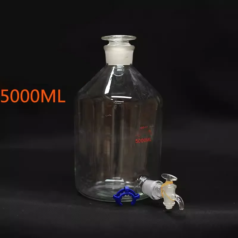 

5000ml 1pc/lot aspirator bottle with ground-in glass stopper and stopcock Glass bottle with stopper for serving wine or water