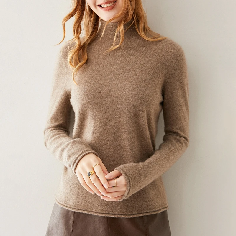 المرأة 100% سترة الكشمير المعنقة وهمية الرقبة البلوز الخريف الشتاء الأساسية طويلة الأكمام أسفل سترة الكشمير المعنقة لينة الدافئة تريكو #5