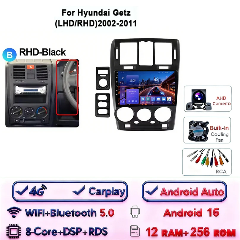 Android 16 Carplay Android Auto 4G WIFI voor HYUNDAI GETZ 2002-2011 GPS DSP BT 2Din Touchscreen multimedia Autoradio - afbeelding 1