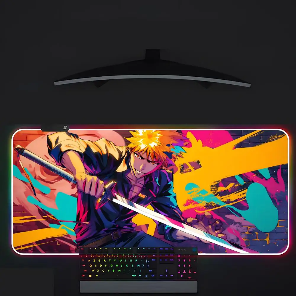 Anime BLEACH Mouse Pad Gamer Luminescence Led Mouse Pad Gaming Table Rgb Deskmat Keyboard Pc Mousepad