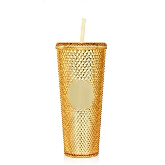 Double-Layer Durian Cup Diamond Radiant Goddess Straw Coffee Cup Summer Cold  Tumbler Studded Cup 710ml/24oz