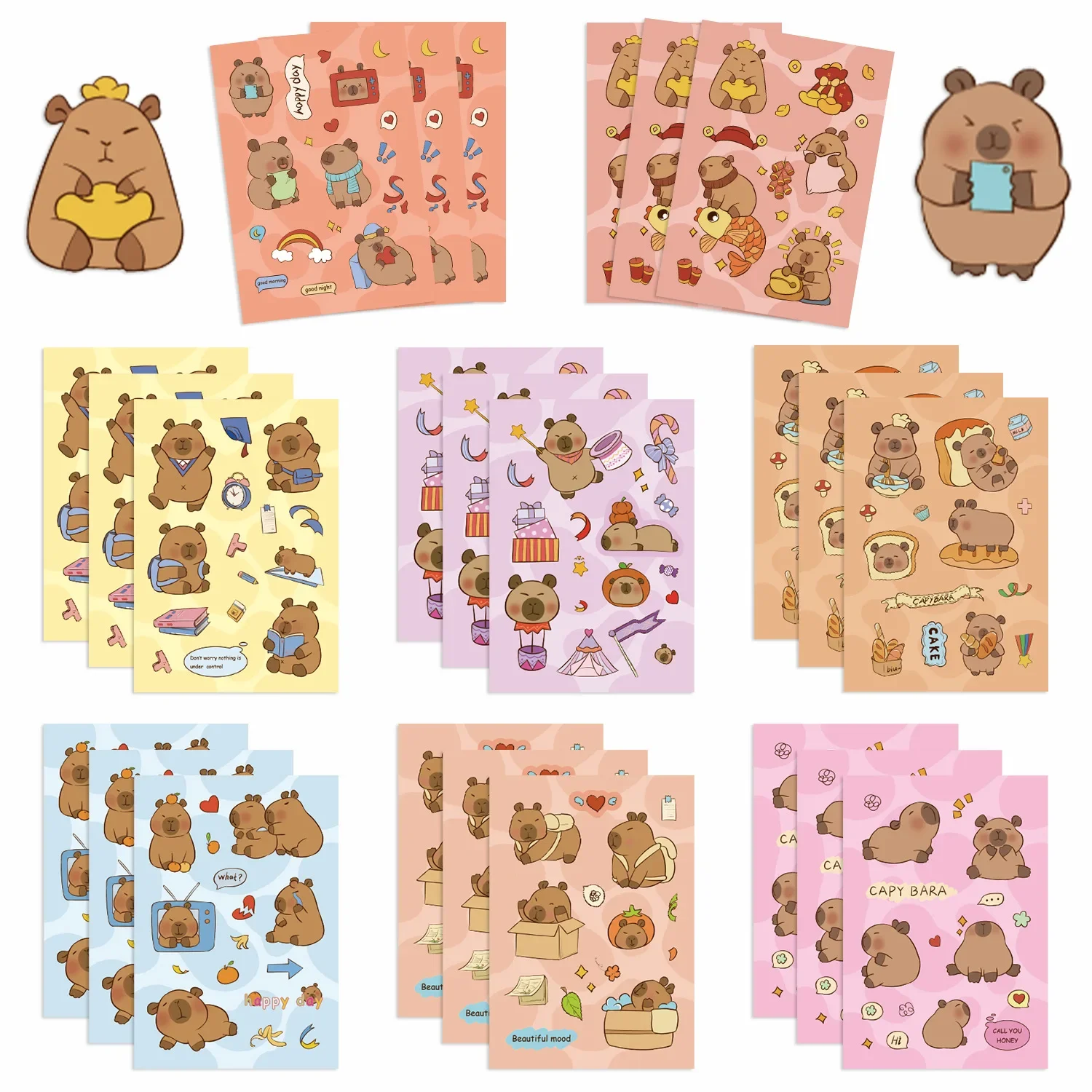 8 folhas bonito capivara adesivo de papel à prova dwaterproof água estética diy decorativo diário planejador copo portátil telefone scrapbook crianças adesivos