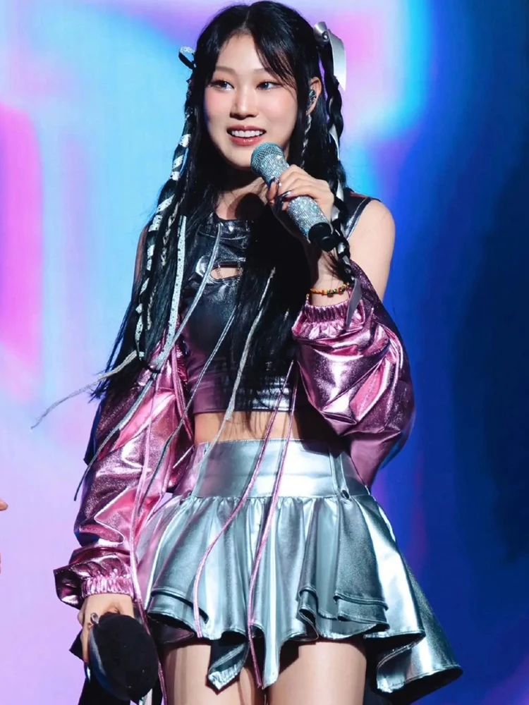 Shen Jiarun Daughter Stage Performance Outfit Silver Pink Long Sleeve Hooded Skirt Trendy Ethnic Costume Women's Fashion