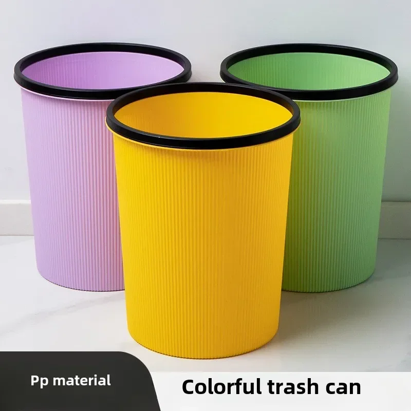 

Round Trash Can Garbage Bins Waste Bins Design PP New Robust Material Striped for Kitchen and Home Use Plastic Utensils