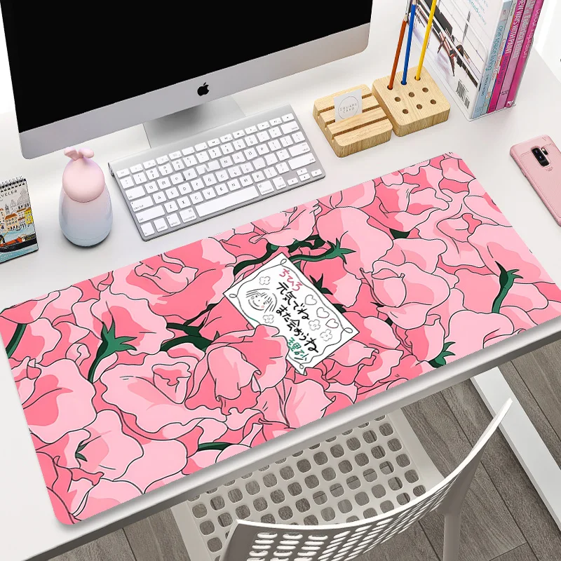 

Pink Flower Mouse Mats Large Natural Rubber Mouse Pad Locking Edge Mousepads Gamer Mousepad Desk Pad PC Gaming Keyboard Desk Mat