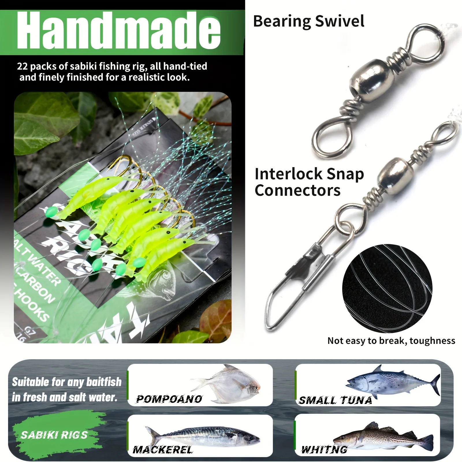 10Packs Sabiki Rigs, Saltwater Fishing Bait, Real Fish Skin Feathered Hooks For Freshwater, Flasher Sabiki Rig For Mackerel