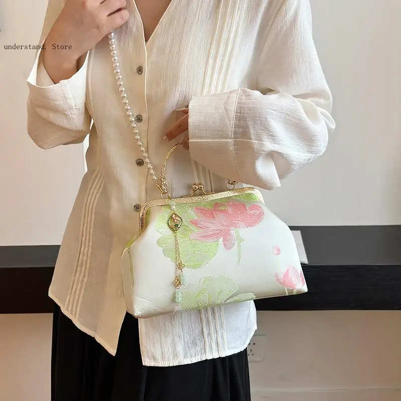 Embroidery Chinese Cheongsam Female Daily Use Purse Silk Bag Tote Shoulder Crossbody Chain Women Handbag