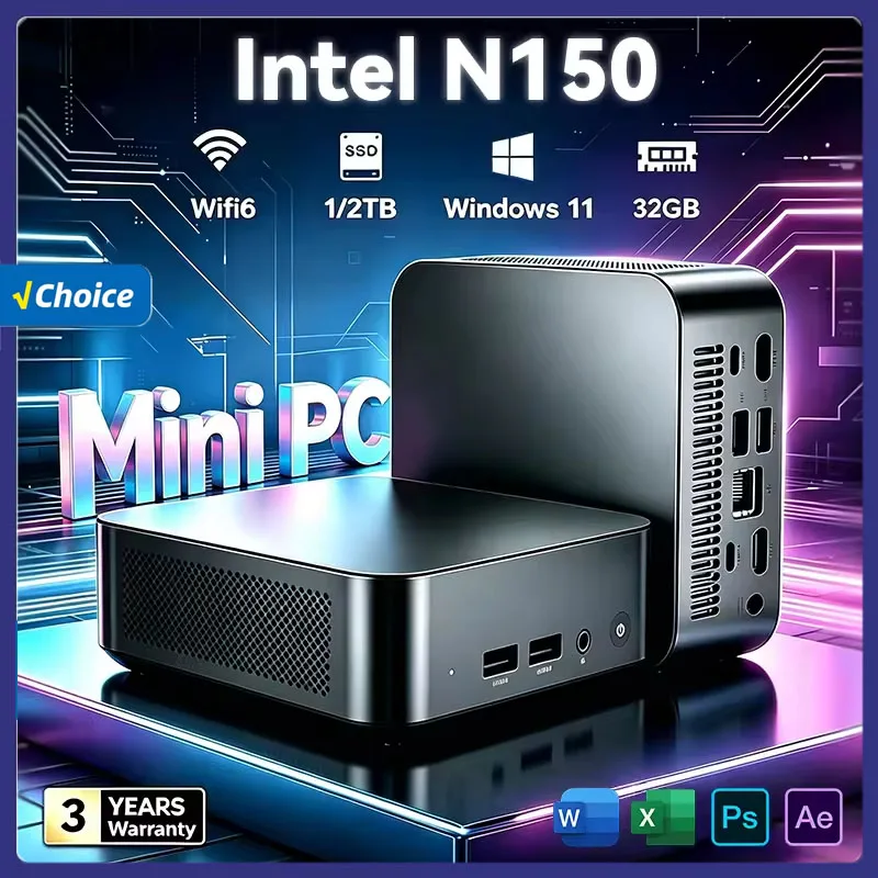 2026 Mini PC Intel N150 Portable Computer Gaming PC 16GB 32GB RAM 1TB 2TB SSD Windows 11 Pro Office Study Wifi 6 BT5.2 Gamer PC